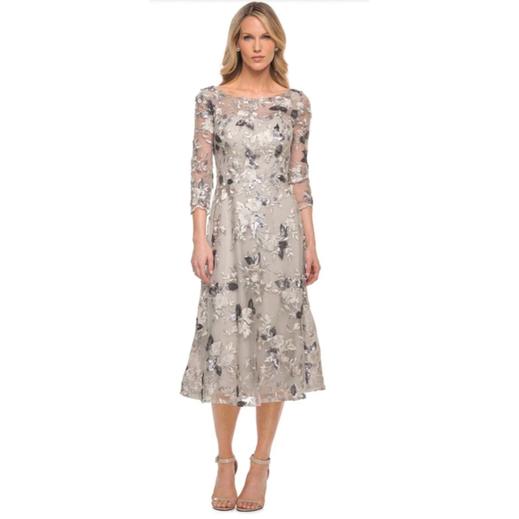 NWT La Femme 29988 - Embroidered Tea Length Dress SZ 12 - Picture 10 of 11